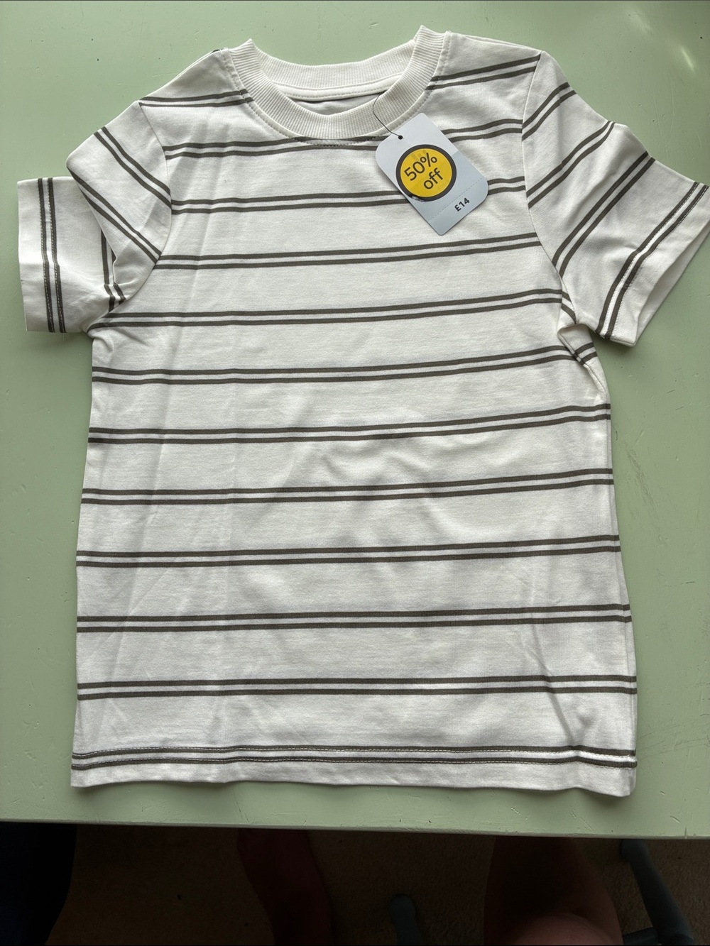 🍎5/$20 6T Classic Striped Kids T-Shirt — White with Grey  Stripes